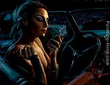 Car Canvas Paintings - Darya In Car With Lipstick